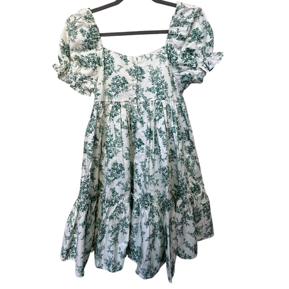 Janie & Jack Green Toile Puff Sleeve Dress size 12 - Picture 4 of 8
